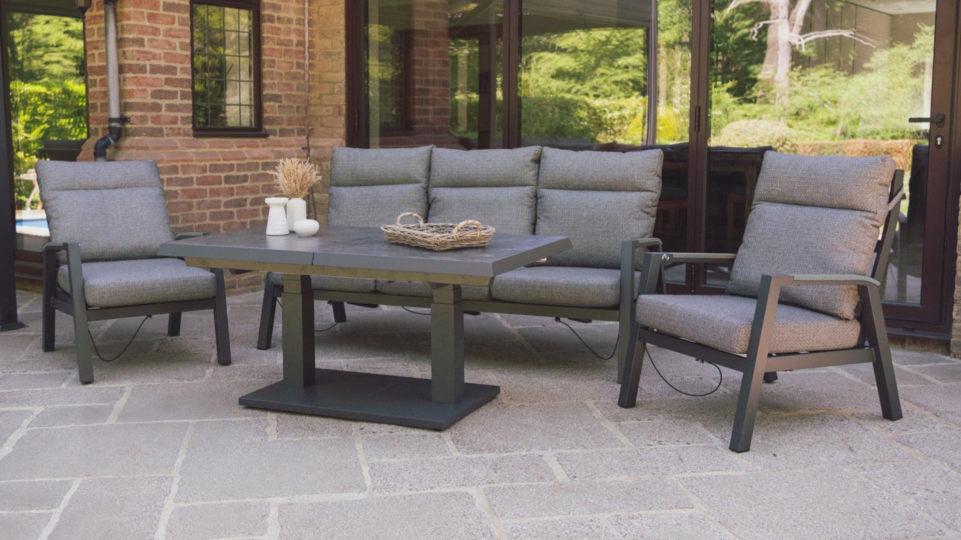 Load video: Final Video - 5pc Rattan Round Dining Set - Grey