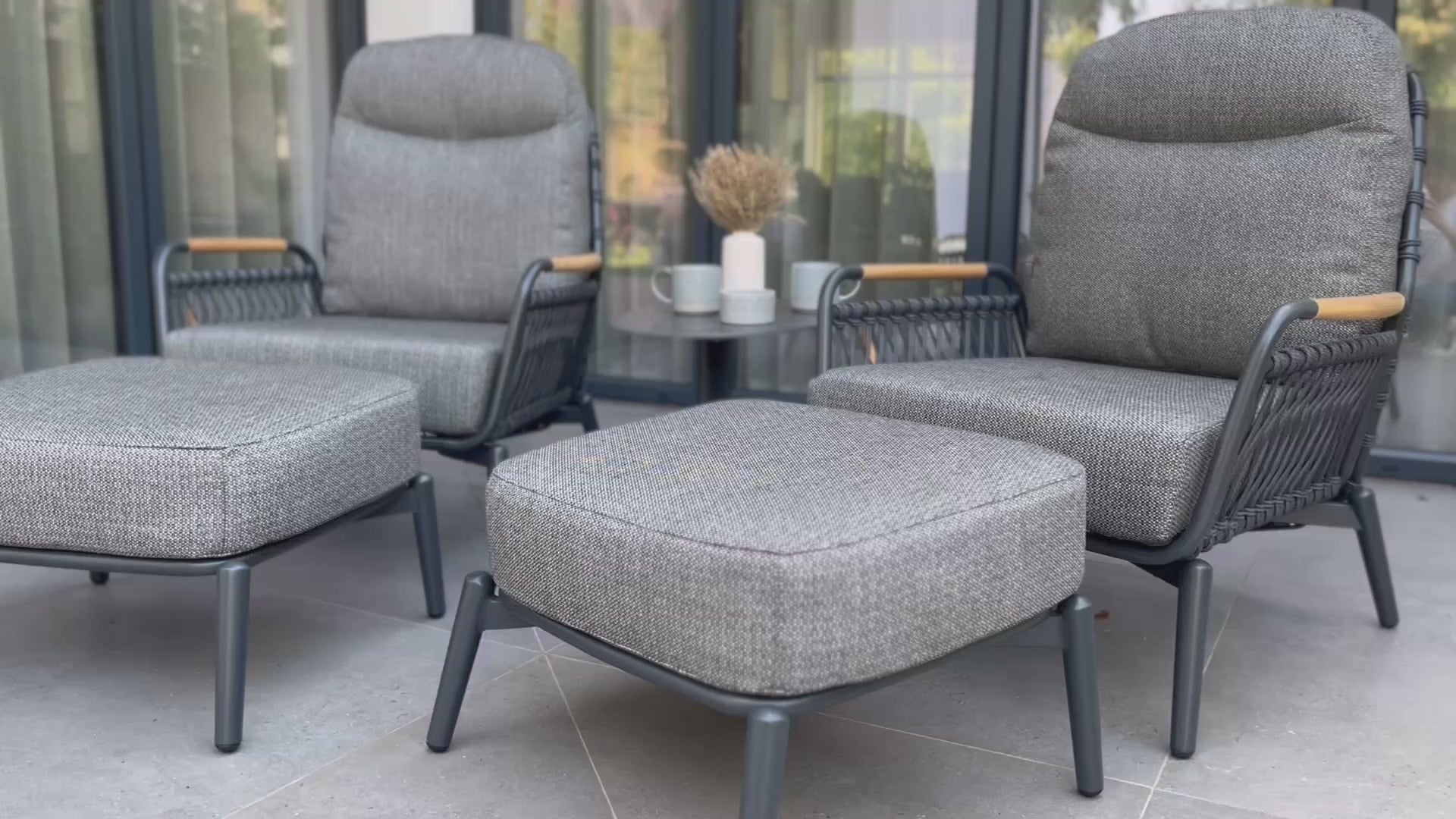 Load video: Final Video - 5pc Rattan Round Dining Set - Grey