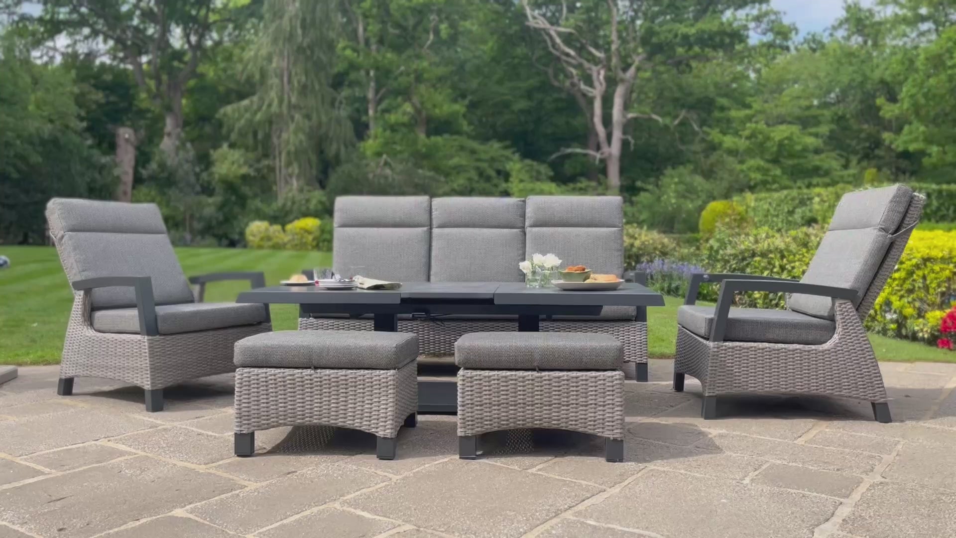 Load video: Final Video - 5pc Rattan Round Dining Set - Grey