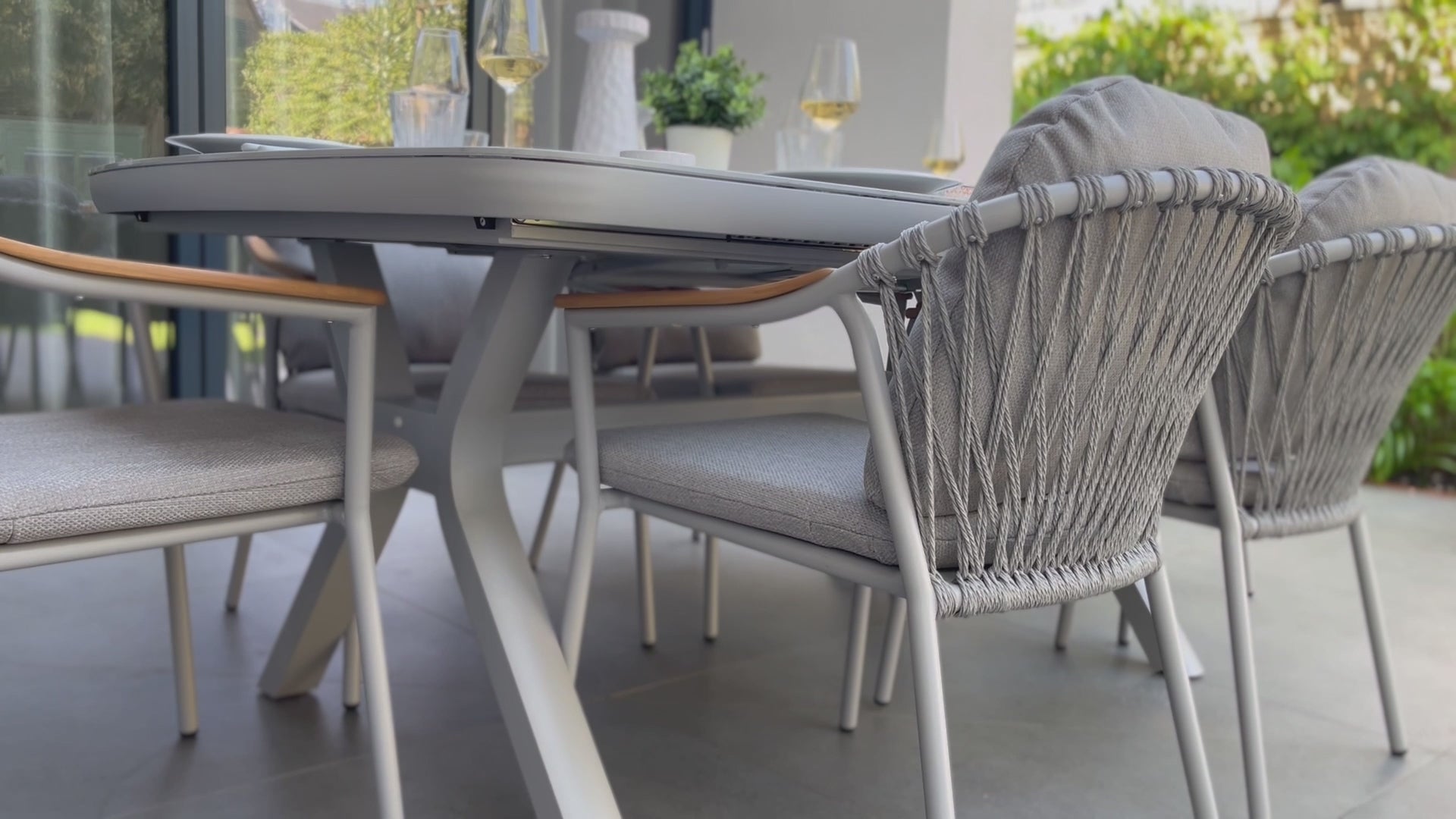 Load video: Final Video - 5pc Rattan Round Dining Set - Grey